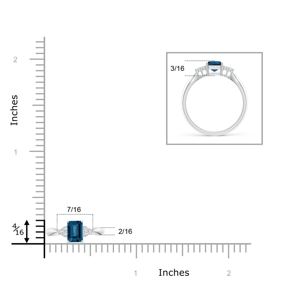 7x5mm AAA Emerald-Cut London Blue Topaz Ring with Trio Diamonds in White Gold product image