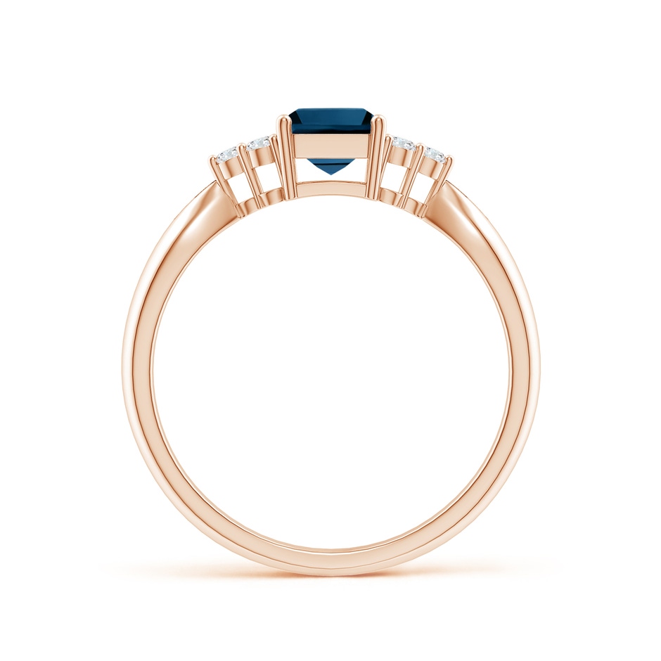 7x5mm AAAA Emerald-Cut London Blue Topaz Ring with Trio Diamonds in Rose Gold product image