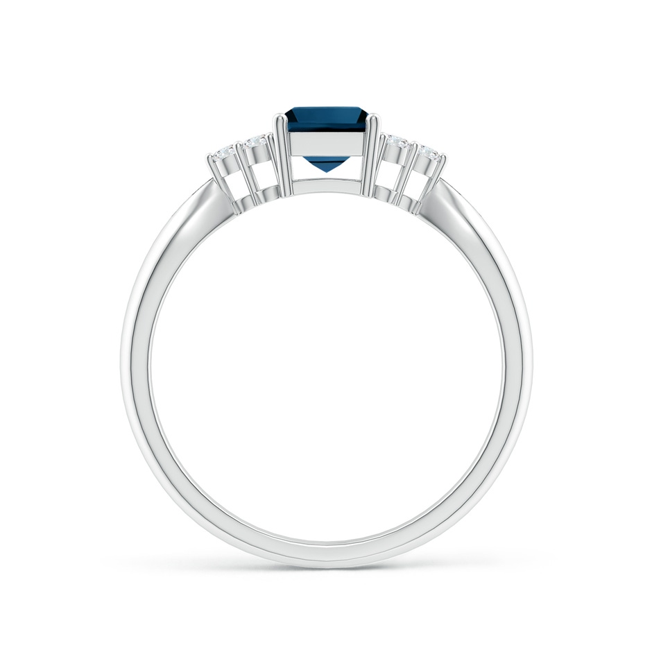 7x5mm AAAA Emerald-Cut London Blue Topaz Ring with Trio Diamonds in White Gold product image