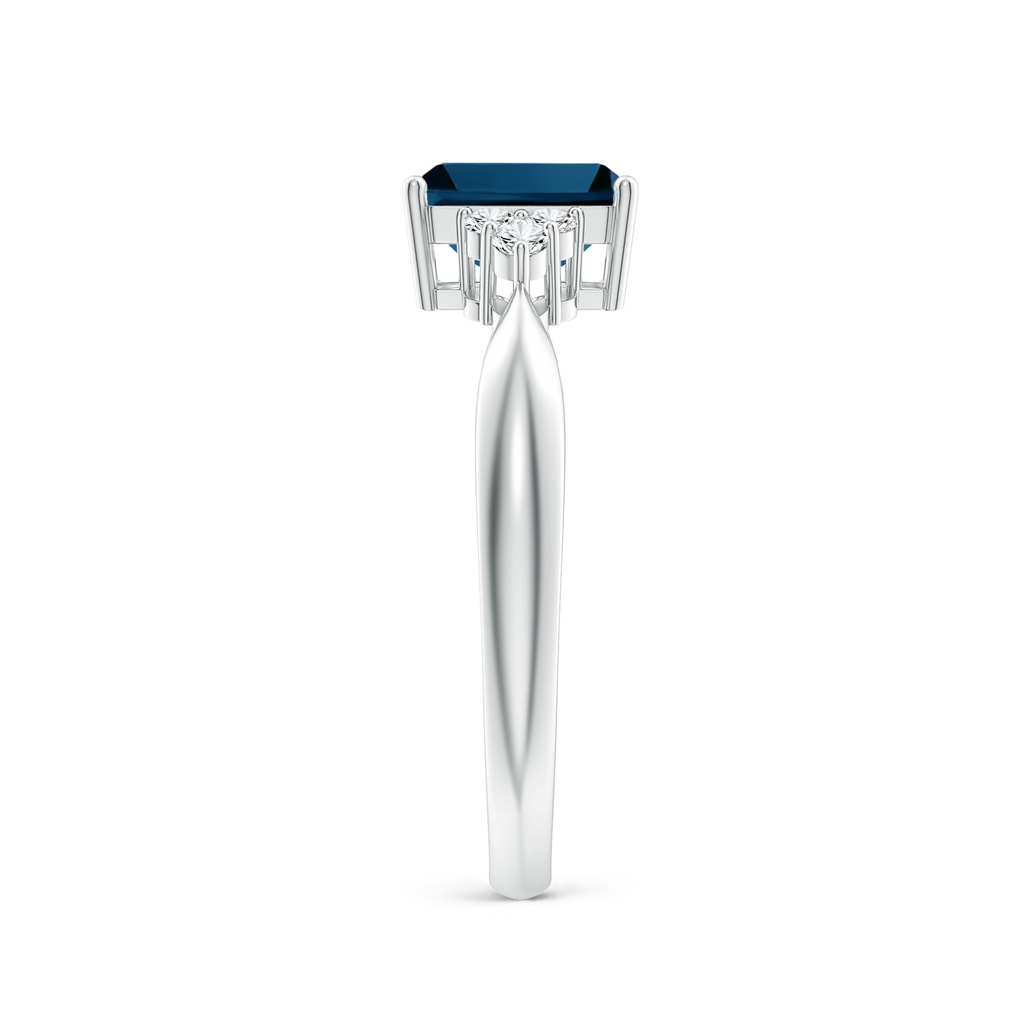 7x5mm AAAA Emerald-Cut London Blue Topaz Ring with Trio Diamonds in White Gold Product Image