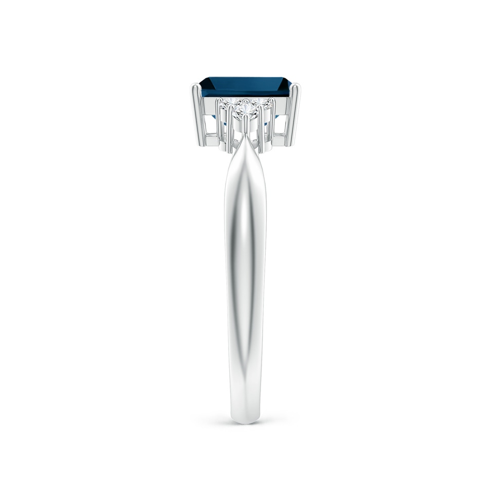 7x5mm AAAA Emerald-Cut London Blue Topaz Ring with Trio Diamonds in White Gold product image