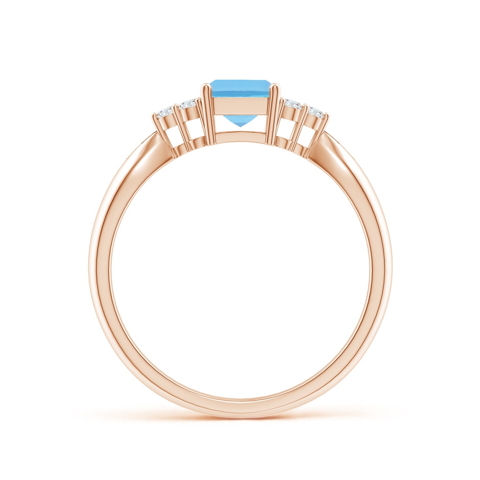 7x5mm A Emerald-Cut Swiss Blue Topaz Ring with Trio Diamonds in 9K Rose Gold product image