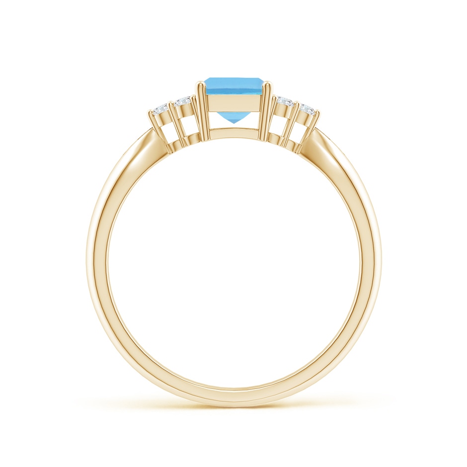 7x5mm A Emerald-Cut Swiss Blue Topaz Ring with Trio Diamonds in Yellow Gold side-1