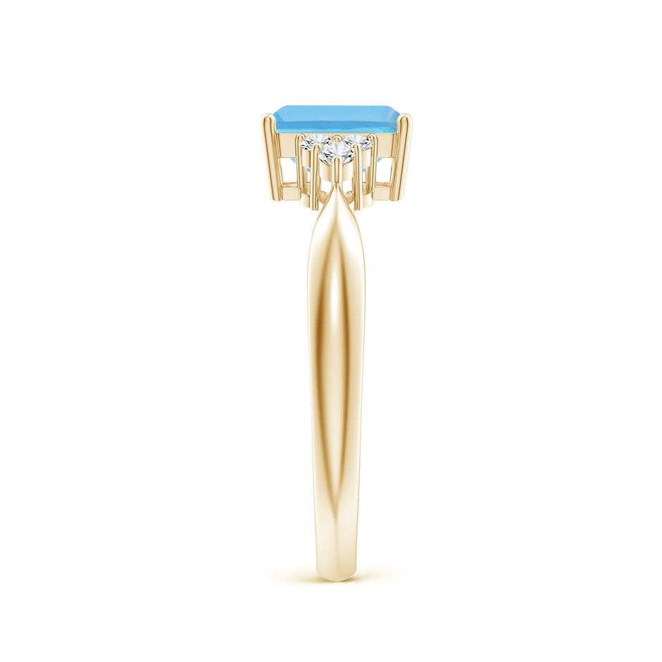 7x5mm A Emerald-Cut Swiss Blue Topaz Ring with Trio Diamonds in Yellow Gold side-2