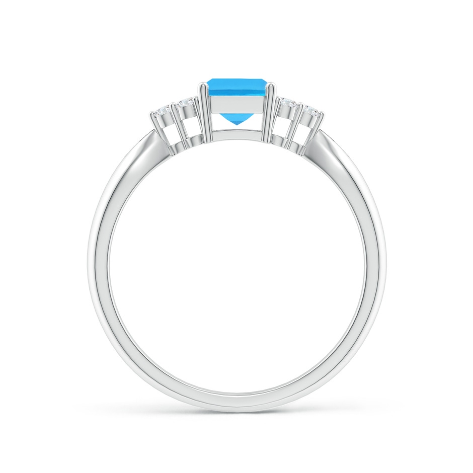 7x5mm AAA Emerald-Cut Swiss Blue Topaz Ring with Trio Diamonds in White Gold side-1