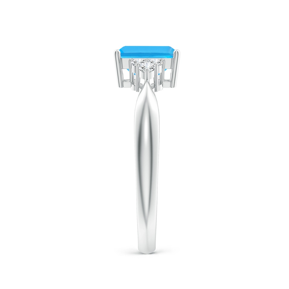 7x5mm AAA Emerald-Cut Swiss Blue Topaz Ring with Trio Diamonds in White Gold side-2
