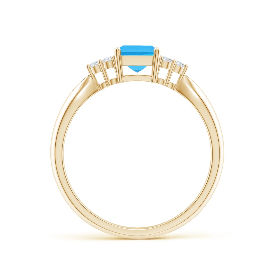 7x5mm AAA Emerald-Cut Swiss Blue Topaz Ring with Trio Diamonds in Yellow Gold side-1