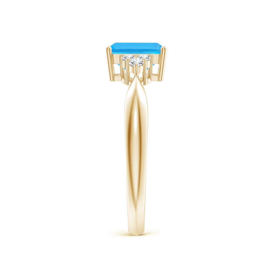 7x5mm AAA Emerald-Cut Swiss Blue Topaz Ring with Trio Diamonds in Yellow Gold side-2
