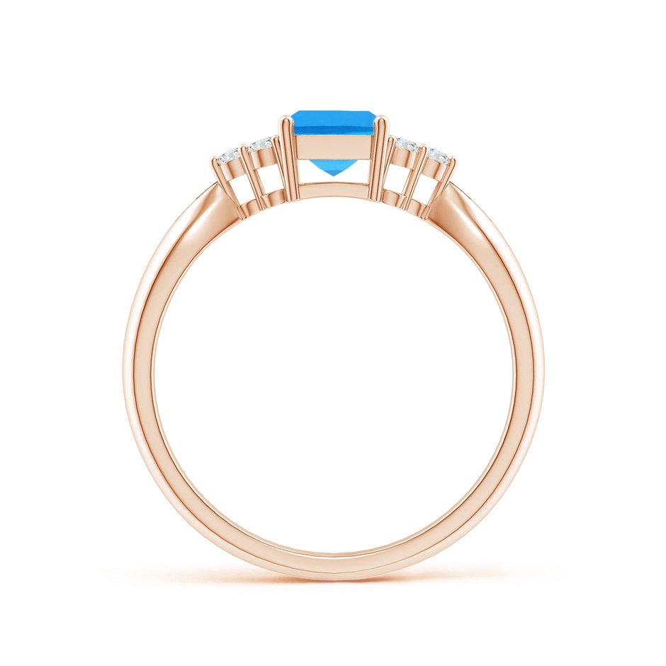 7x5mm AAAA Emerald-Cut Swiss Blue Topaz Ring with Trio Diamonds in Rose Gold side-1