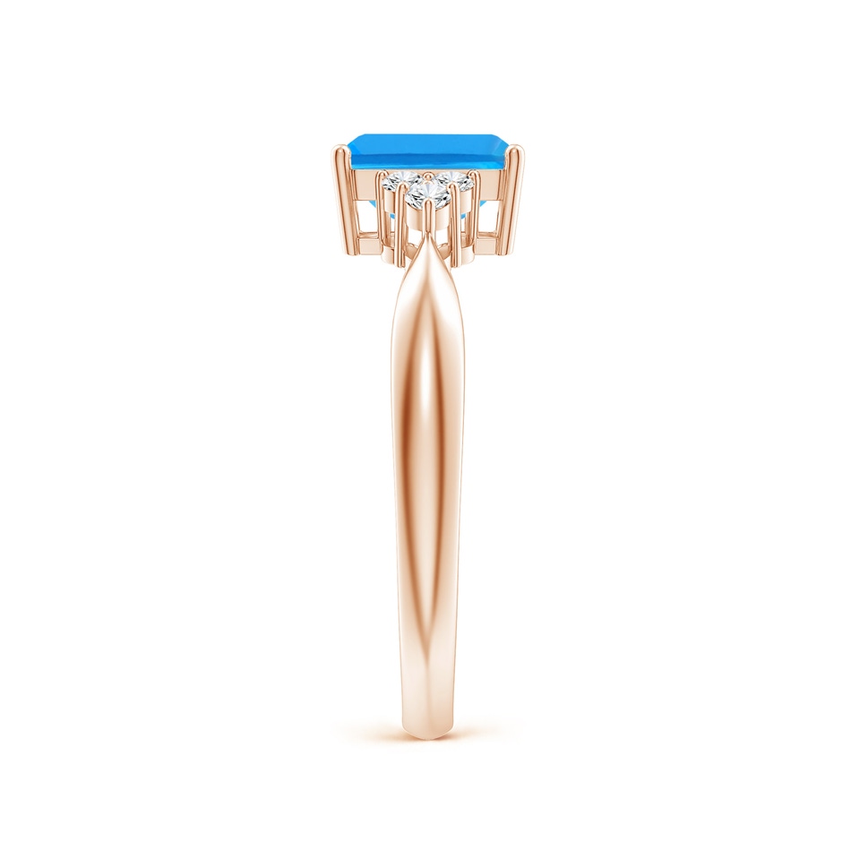 7x5mm AAAA Emerald-Cut Swiss Blue Topaz Ring with Trio Diamonds in Rose Gold side-2