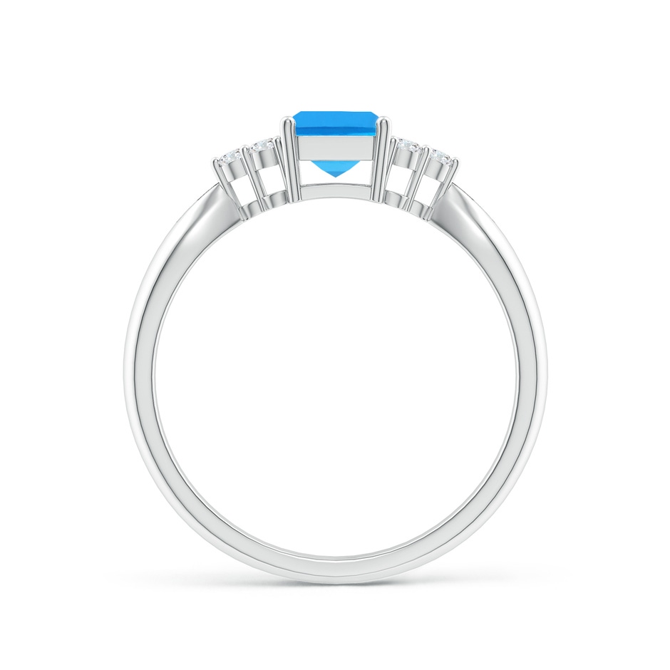7x5mm AAAA Emerald-Cut Swiss Blue Topaz Ring with Trio Diamonds in White Gold side-1