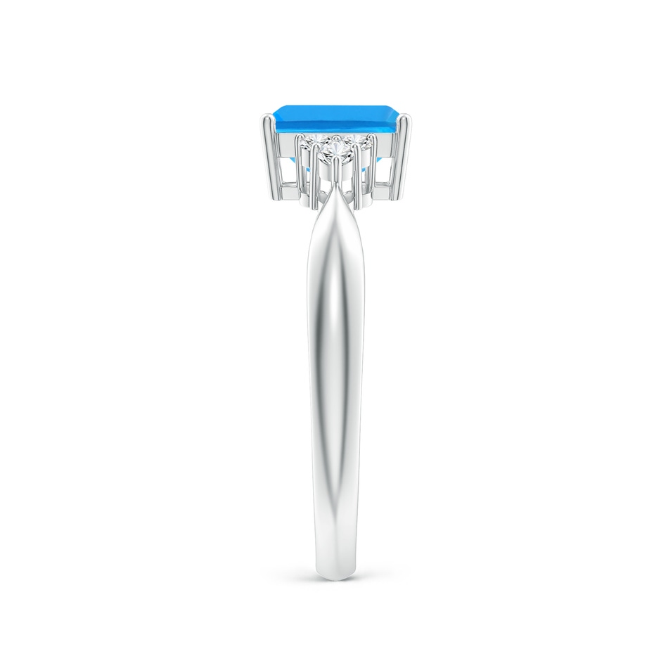 7x5mm AAAA Emerald-Cut Swiss Blue Topaz Ring with Trio Diamonds in White Gold side-2