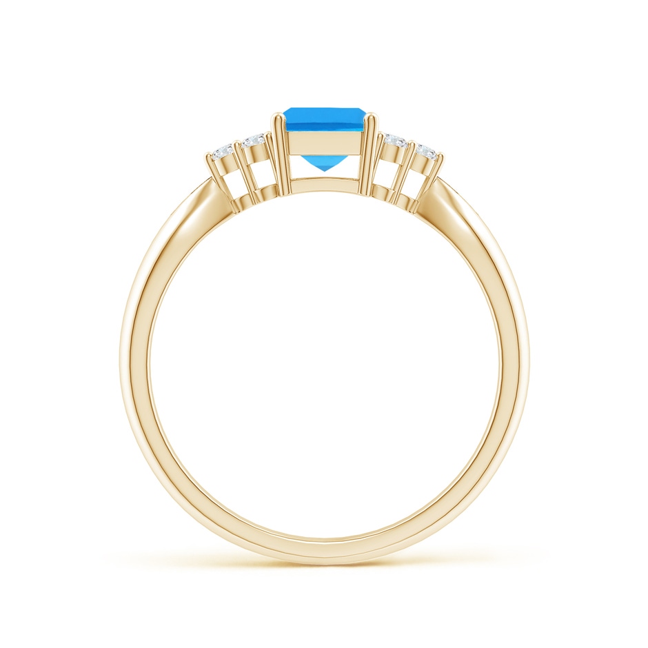 7x5mm AAAA Emerald-Cut Swiss Blue Topaz Ring with Trio Diamonds in Yellow Gold side-1