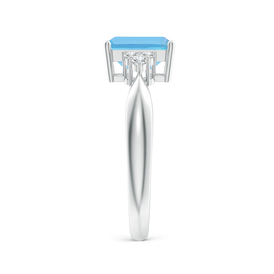 8x6mm A Emerald-Cut Swiss Blue Topaz Ring with Trio Diamonds in White Gold side-2