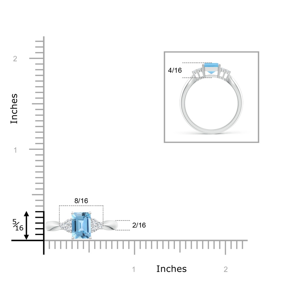 8x6mm A Emerald-Cut Swiss Blue Topaz Ring with Trio Diamonds in White Gold ruler