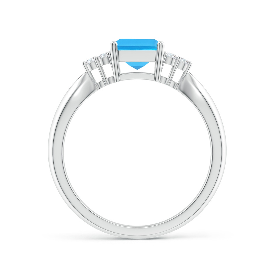 8x6mm AAA Emerald-Cut Swiss Blue Topaz Ring with Trio Diamonds in White Gold side-1