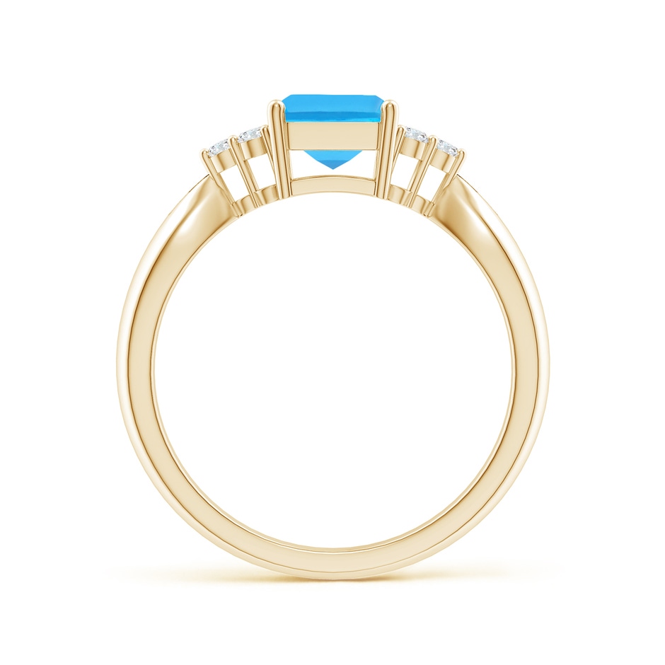 8x6mm AAA Emerald-Cut Swiss Blue Topaz Ring with Trio Diamonds in Yellow Gold side-1