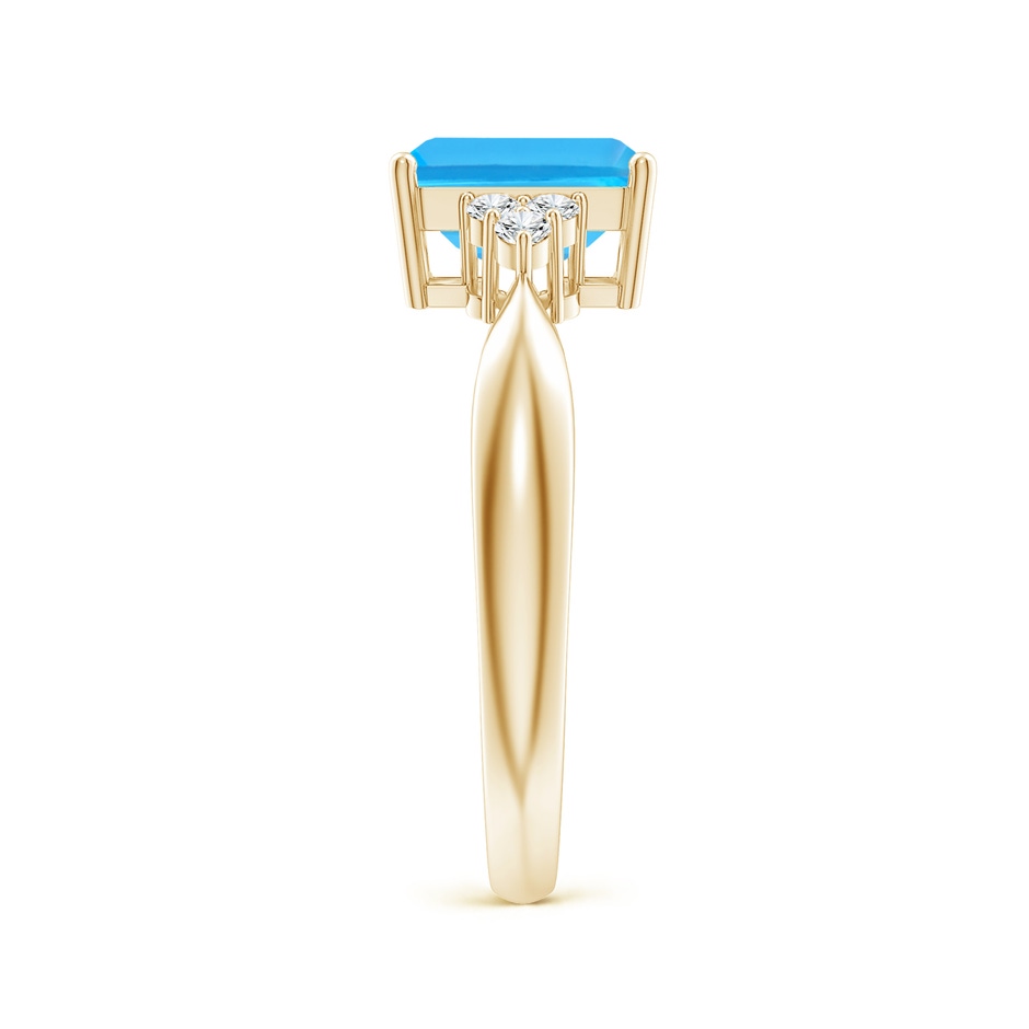 8x6mm AAA Emerald-Cut Swiss Blue Topaz Ring with Trio Diamonds in Yellow Gold side-2