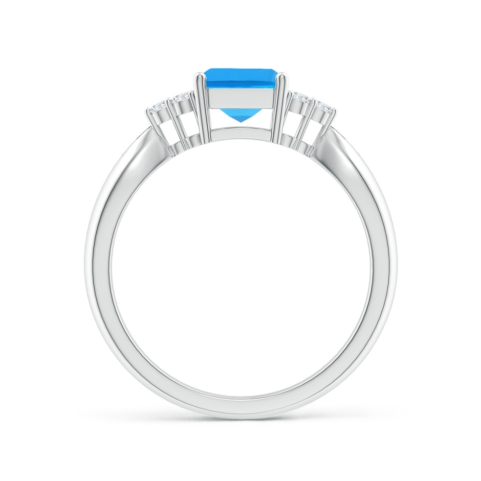 8x6mm AAAA Emerald-Cut Swiss Blue Topaz Ring with Trio Diamonds in White Gold side-1