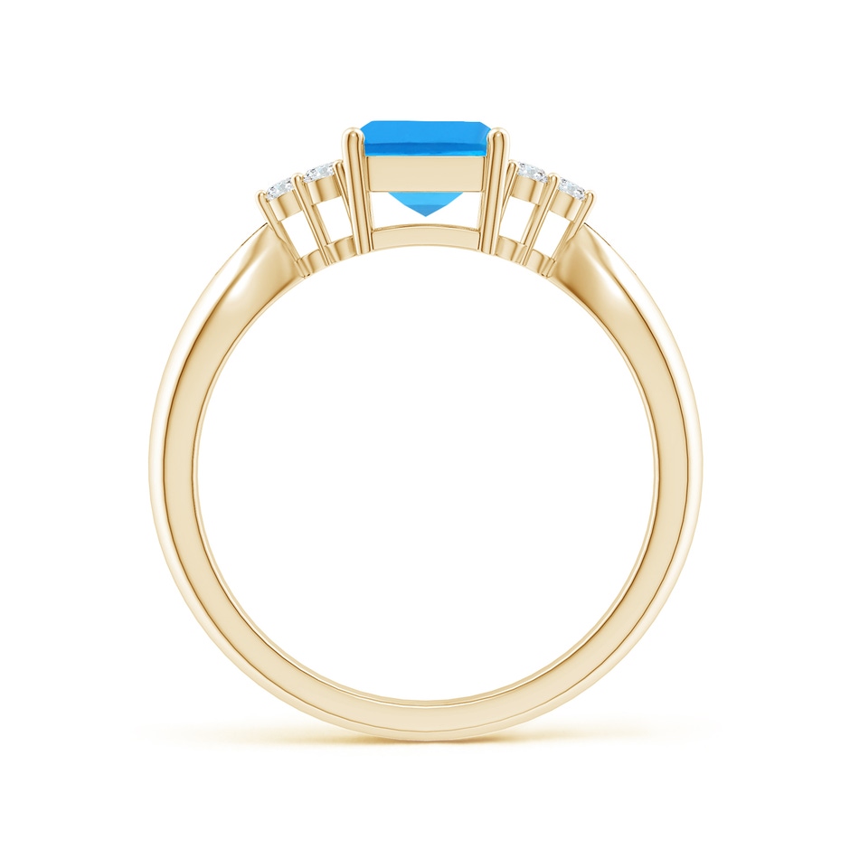 8x6mm AAAA Emerald-Cut Swiss Blue Topaz Ring with Trio Diamonds in Yellow Gold side-1