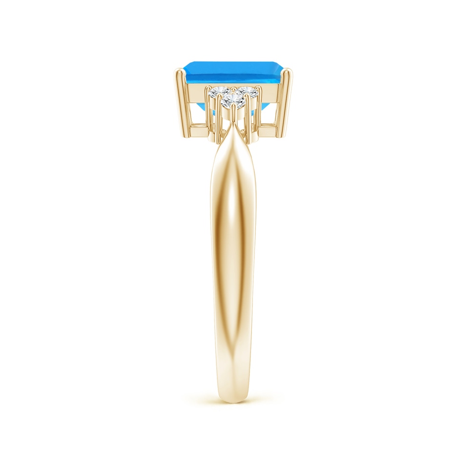 8x6mm AAAA Emerald-Cut Swiss Blue Topaz Ring with Trio Diamonds in Yellow Gold side-2