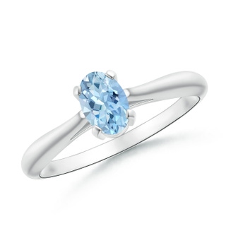 6x4mm AAA Tapered Shank Oval Aquamarine Solitaire Ring in White Gold