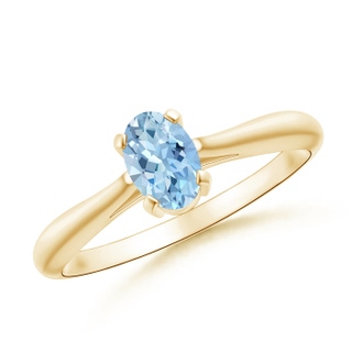 6x4mm AAA Tapered Shank Oval Aquamarine Solitaire Ring in Yellow Gold