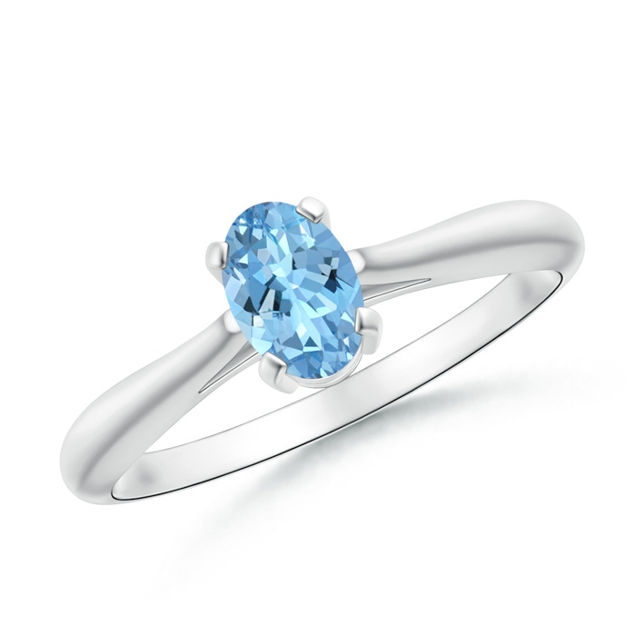 6x4mm AAAA Tapered Shank Oval Aquamarine Solitaire Ring in S999 Silver