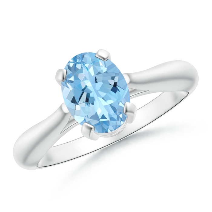 8x6mm AAAA Tapered Shank Oval Aquamarine Solitaire Ring in White Gold