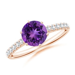 7mm AAAA Amethyst Solitaire Ring with Diamond Accents in Rose Gold