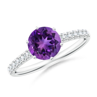 7mm AAAA Amethyst Solitaire Ring with Diamond Accents in White Gold