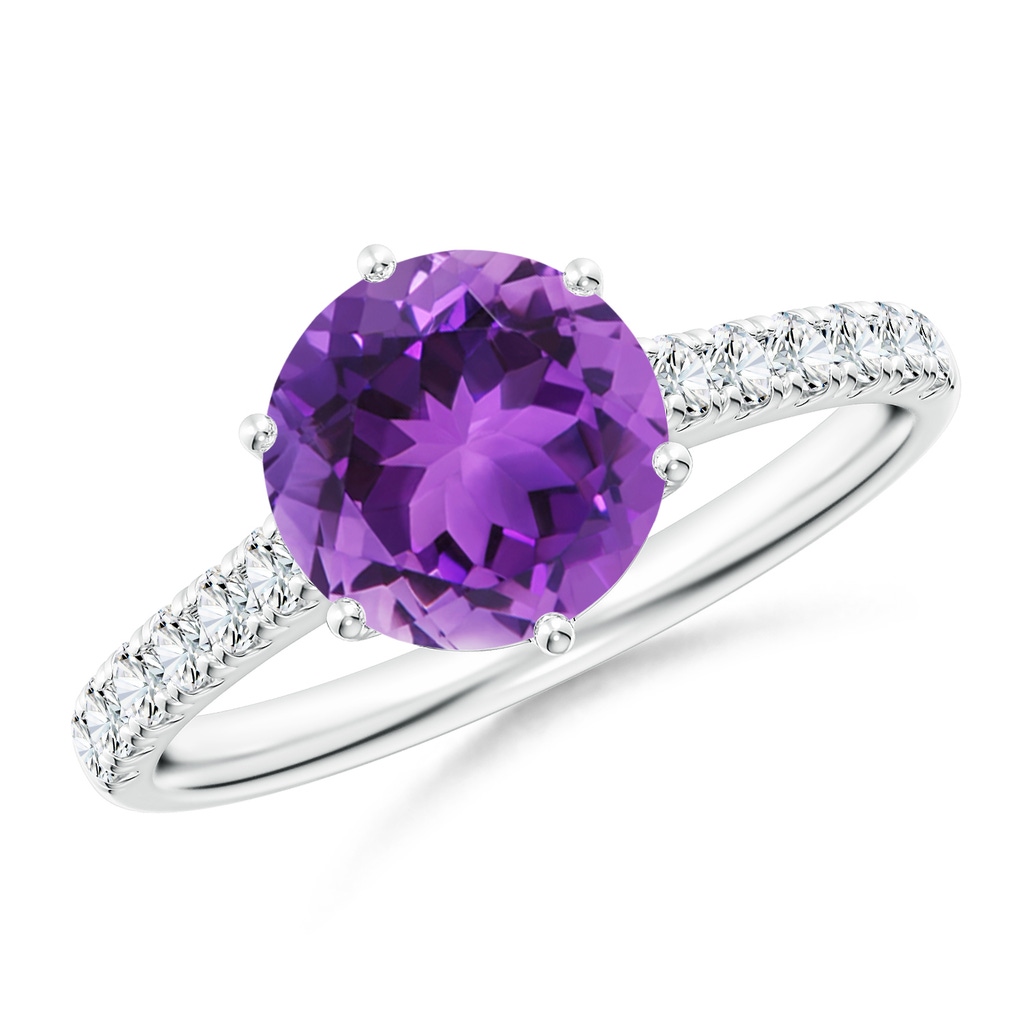 8mm AAA Amethyst Solitaire Ring with Diamond Accents in White Gold 