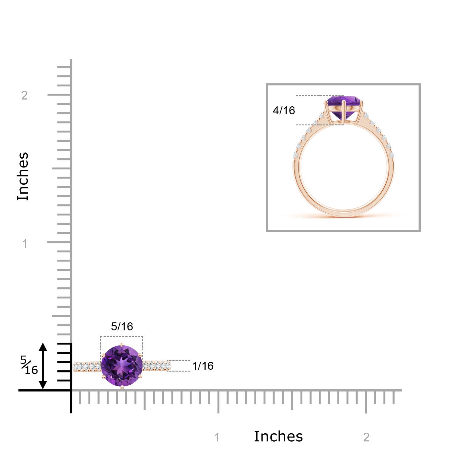 AAAA - Amethyst / 2 CT / 14 KT Rose Gold