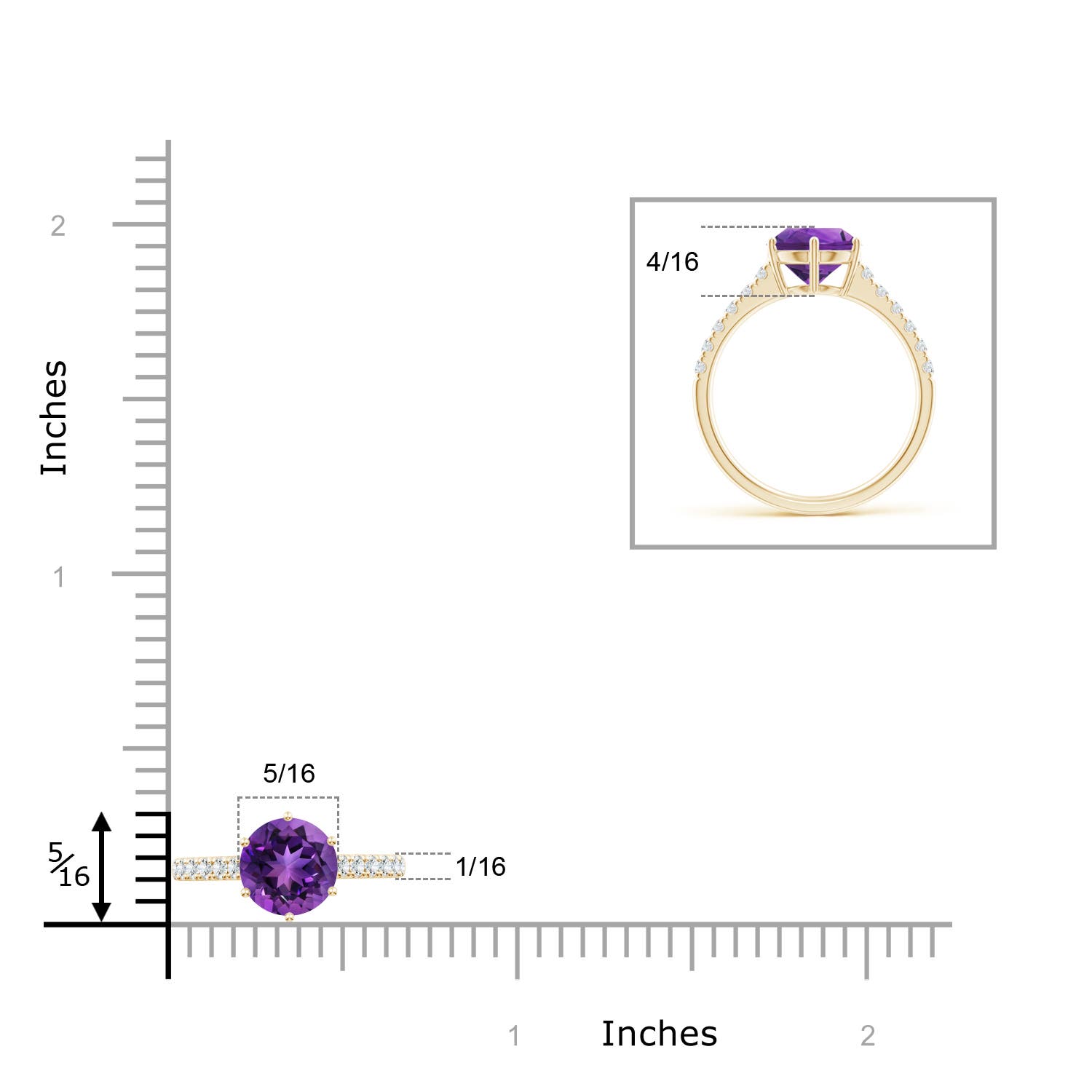 AAAA - Amethyst / 2 CT / 14 KT Yellow Gold