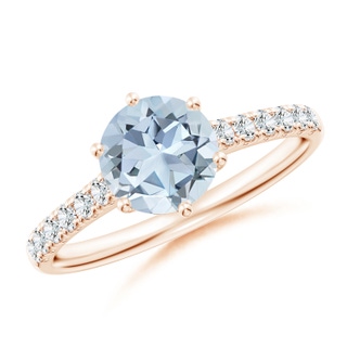 7mm A Aquamarine Solitaire Ring with Diamond Accents in 10K Rose Gold
