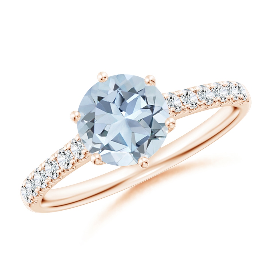 7mm A Aquamarine Solitaire Ring with Diamond Accents in Rose Gold 