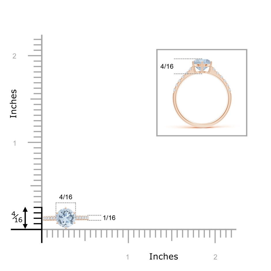 7mm A Aquamarine Solitaire Ring with Diamond Accents in Rose Gold ruler