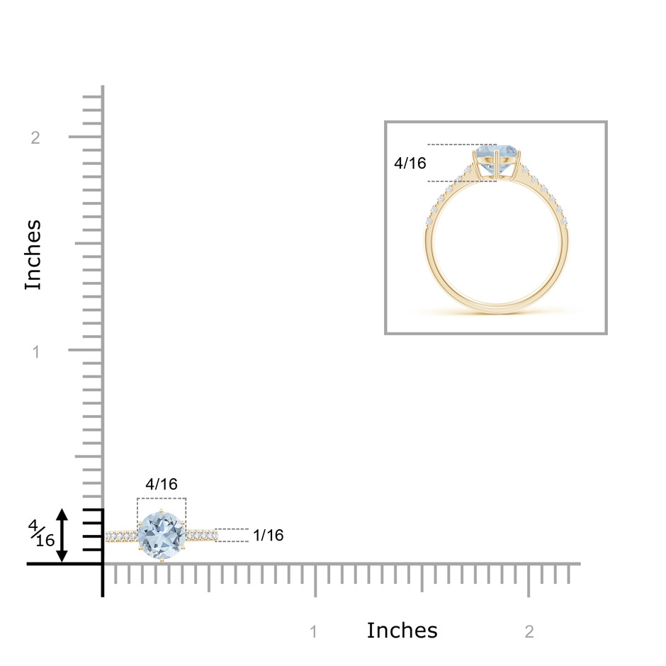 7mm A Aquamarine Solitaire Ring with Diamond Accents in Yellow Gold ruler