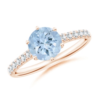 7mm AA Aquamarine Solitaire Ring with Diamond Accents in Rose Gold