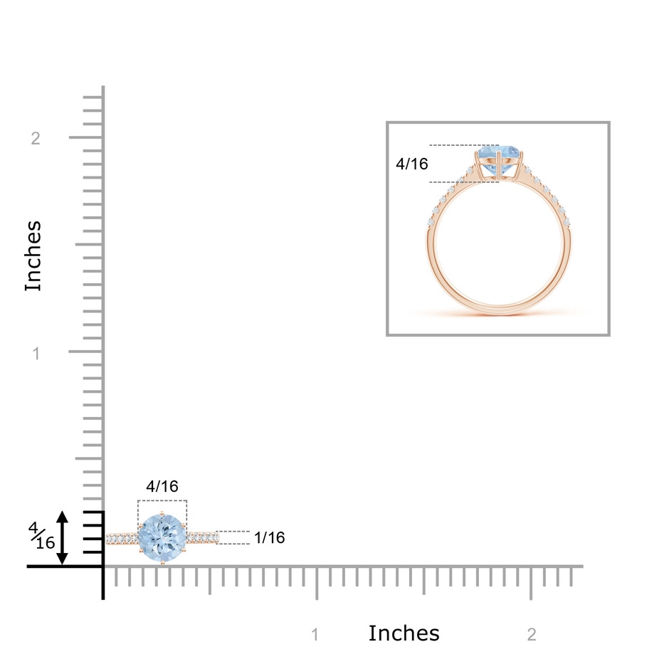 7mm AA Aquamarine Solitaire Ring with Diamond Accents in Rose Gold ruler