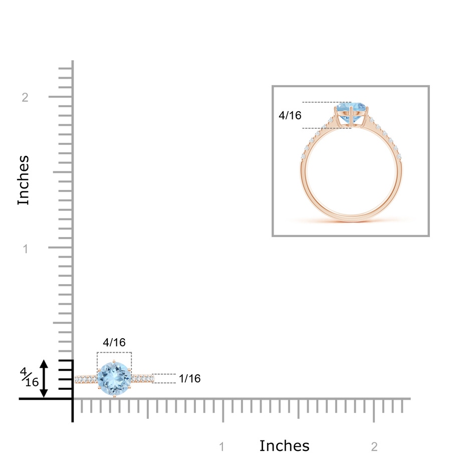 7mm AAA Aquamarine Solitaire Ring with Diamond Accents in Rose Gold ruler