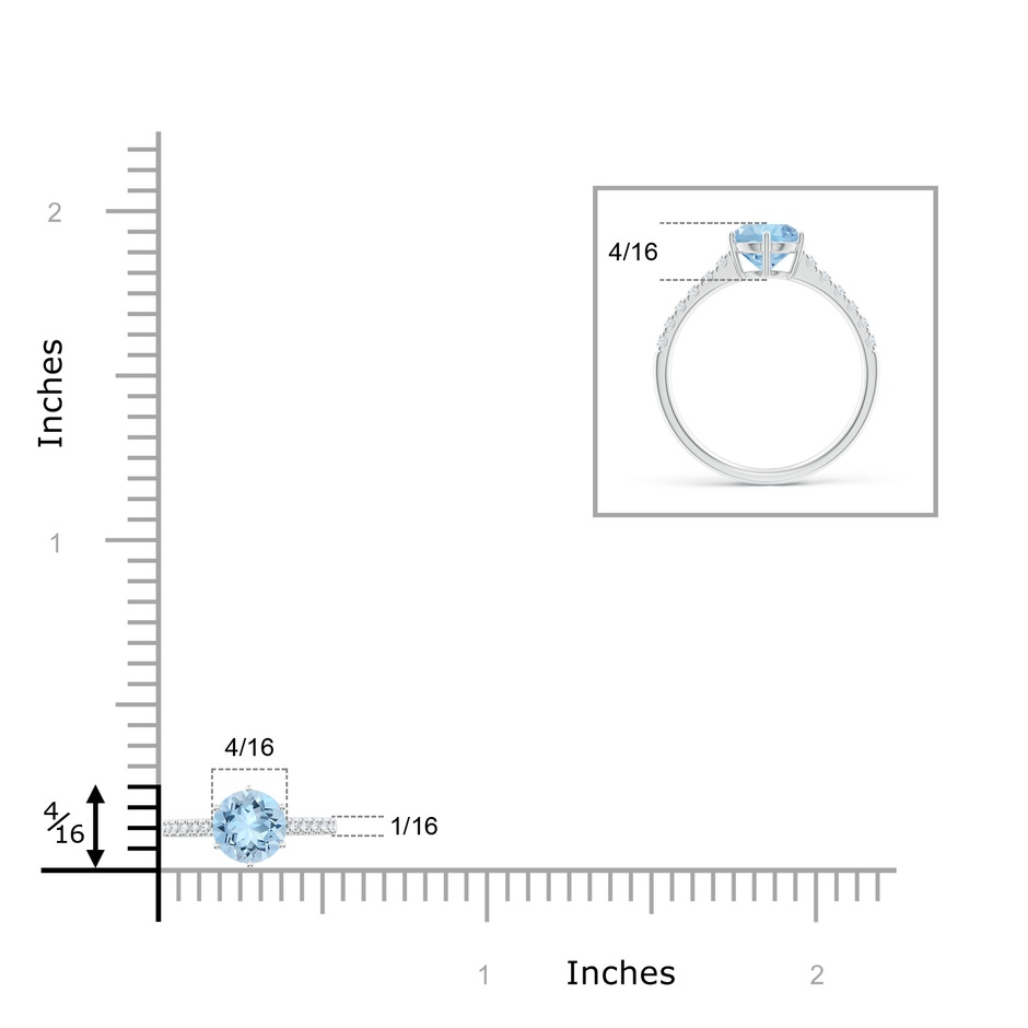 7mm AAA Aquamarine Solitaire Ring with Diamond Accents in White Gold ruler