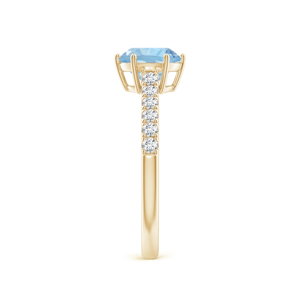 7mm AAA Aquamarine Solitaire Ring with Diamond Accents in Yellow Gold side 299
