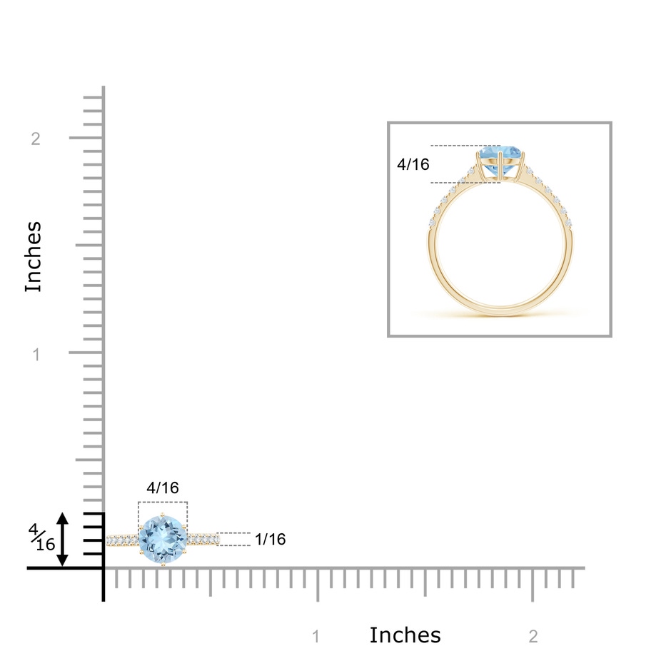 7mm AAA Aquamarine Solitaire Ring with Diamond Accents in Yellow Gold ruler