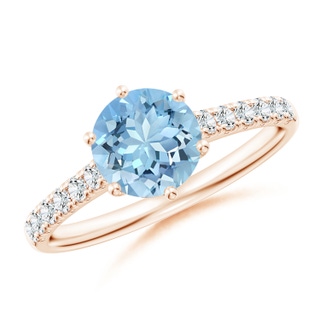 7mm AAAA Aquamarine Solitaire Ring with Diamond Accents in 10K Rose Gold