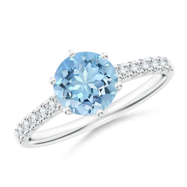 Round Aquamarine Split Shank Ring with Diamond Accents | Angara