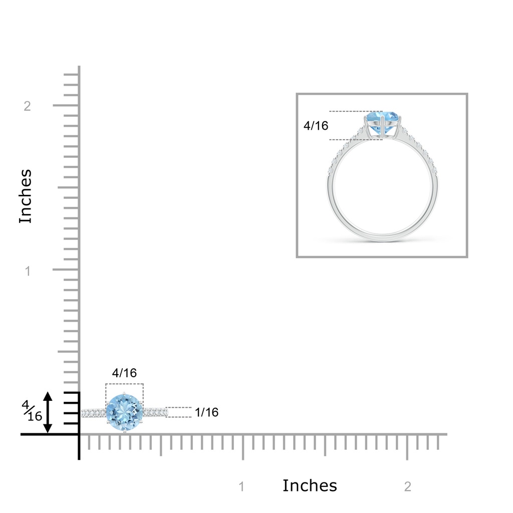 7mm AAAA Aquamarine Solitaire Ring with Diamond Accents in P950 Platinum ruler
