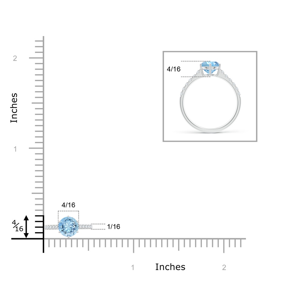 7mm AAAA Aquamarine Solitaire Ring with Diamond Accents in White Gold ruler