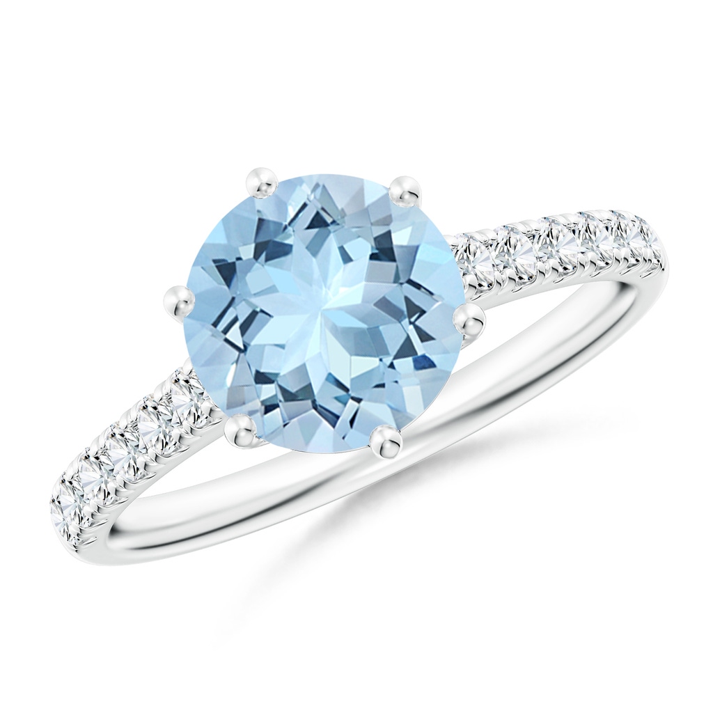 8mm AAA Aquamarine Solitaire Ring with Diamond Accents in White Gold