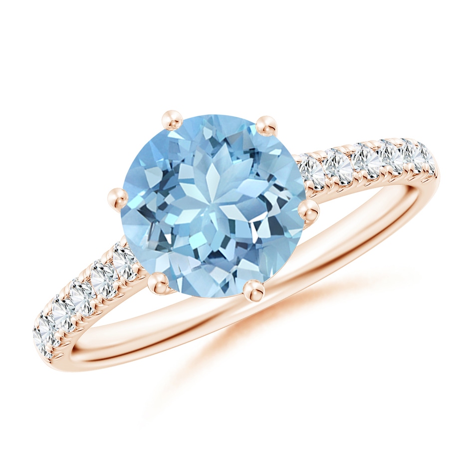 8mm AAAA Aquamarine Solitaire Ring with Diamond Accents in Rose Gold 